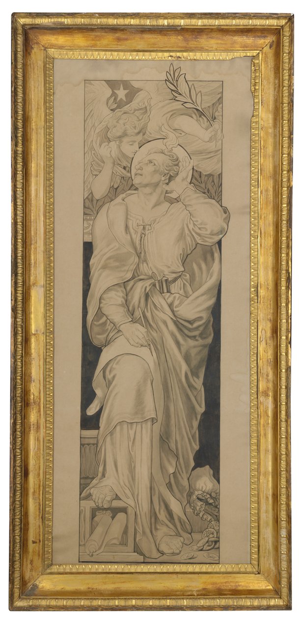 Szent Máté: ólomüveg ablak dizájnja (ceruza és szürke mosás súrolópapíron) alkotó: Frederic James Shields