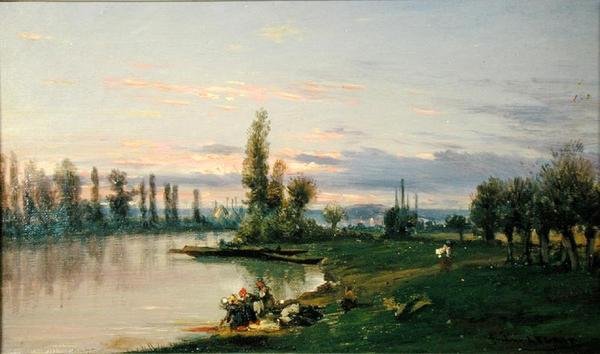 A Szajna partja (olaj, vászon) alkotó: Frederic Legrip