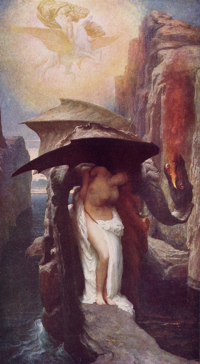 Perszeusz és Androméda, illusztráció A. R. Hope Moncrieff „Klasszikus mítosz és legenda” című könyvéből, megjelent 1910 körül alkotó: Frederic Leighton