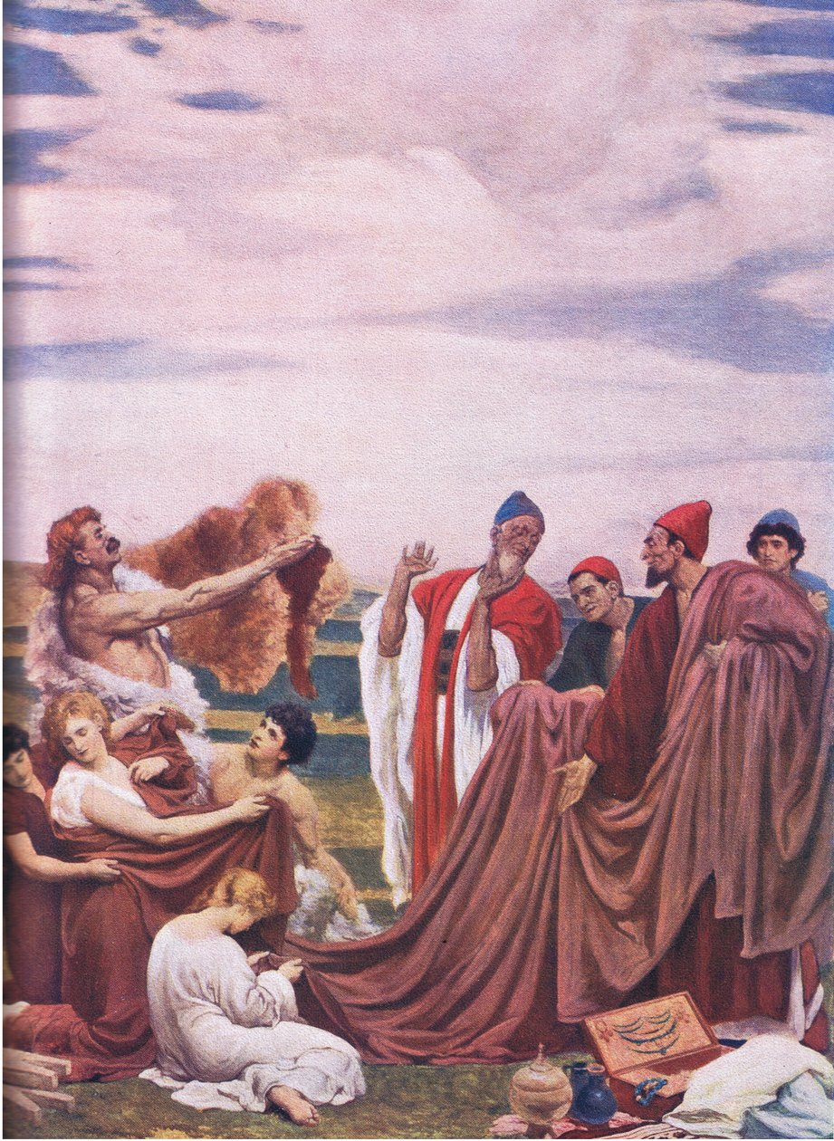 Föníciai kereskedők Nagy-Britannia partjainál (színes litho) alkotó: Frederic Leighton
