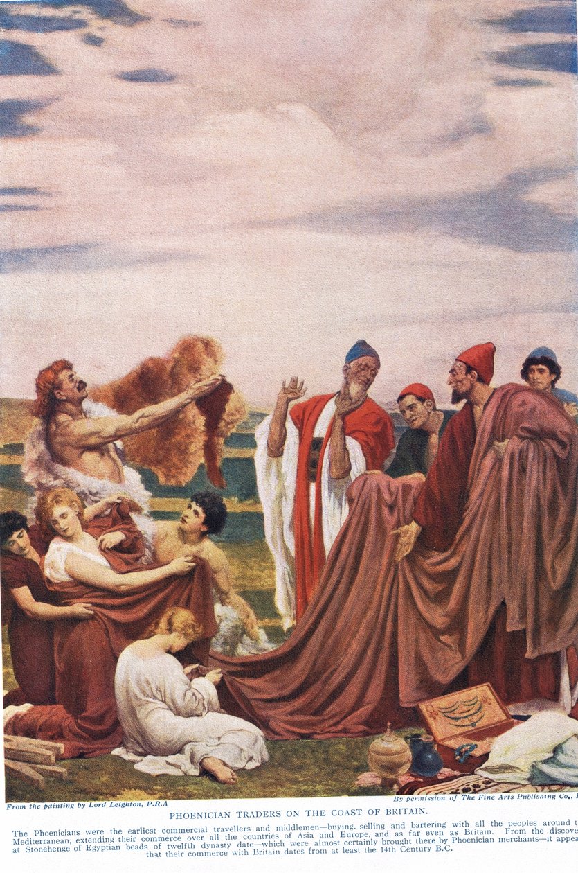 A föníciaiak korai britekkel kereskednek, illusztráció a Hutchinson-féle nemzetek történetéből alkotó: Frederic Leighton