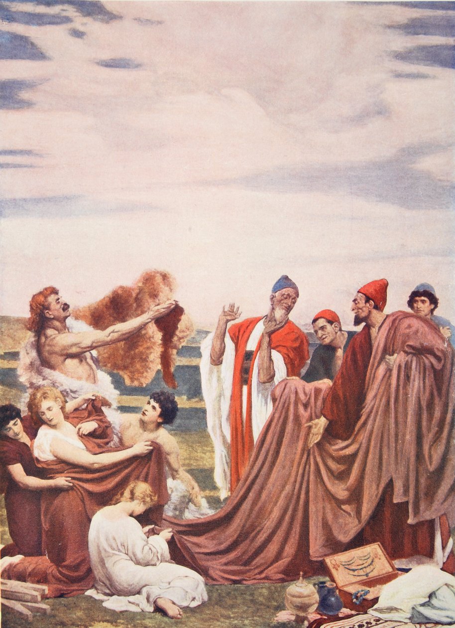 Föníciaiak kereskednek a korai britekkel, illusztráció a Hutchinson-féle nemzetek történetéből alkotó: Frederic Leighton