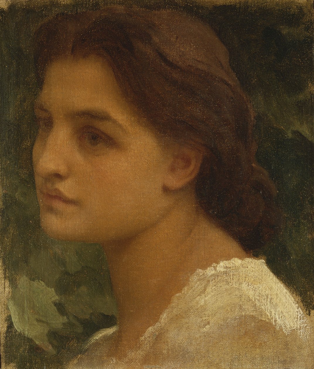 Kis mellhosszú, fehér ruhát viselő fiatal hölgy portréja alkotó: Frederic Leighton