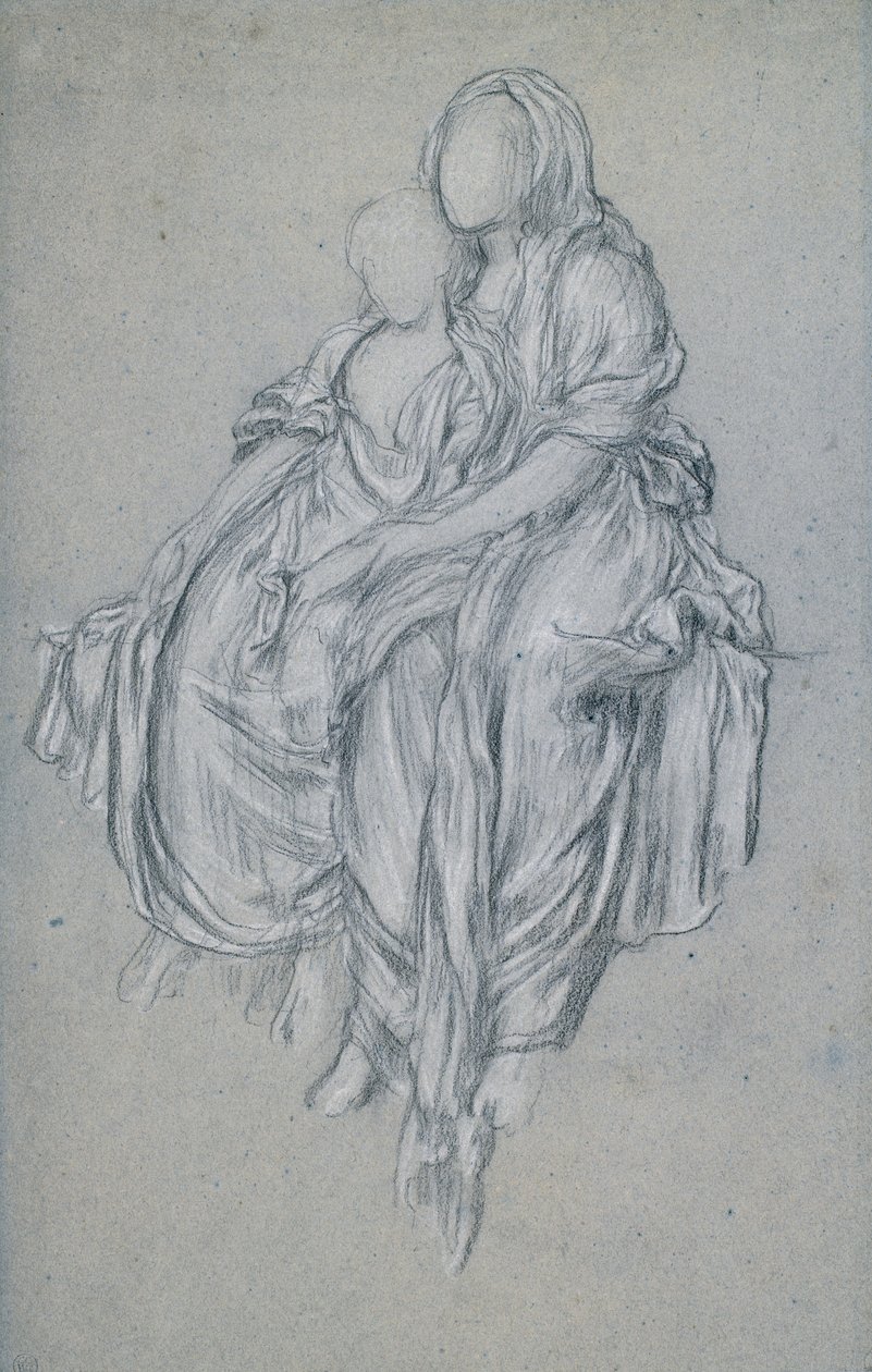 Study for The Daphnephoria, 1876 körül (fekete-fehér kréta kék papíron) alkotó: Frederic Leighton
