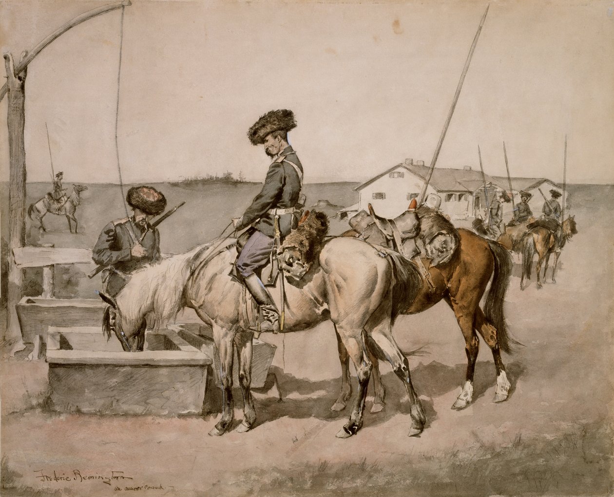 An Amoor Cossack (Amoor Cossack) 1892-94 (wc, toll és tinta papíron) alkotó: Frederic Remington