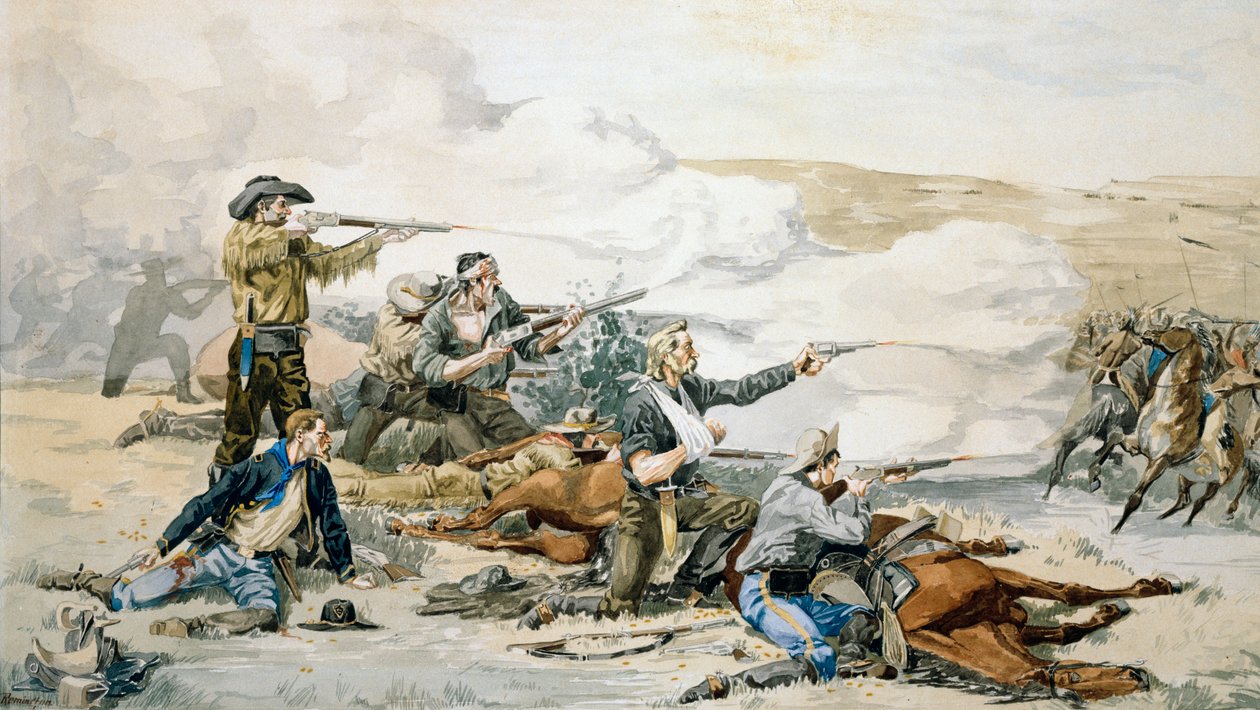 Beecher-szigeti csata, 1868 (Custer utolsó állása) 1885 körül (wc papíron) alkotó: Frederic Remington