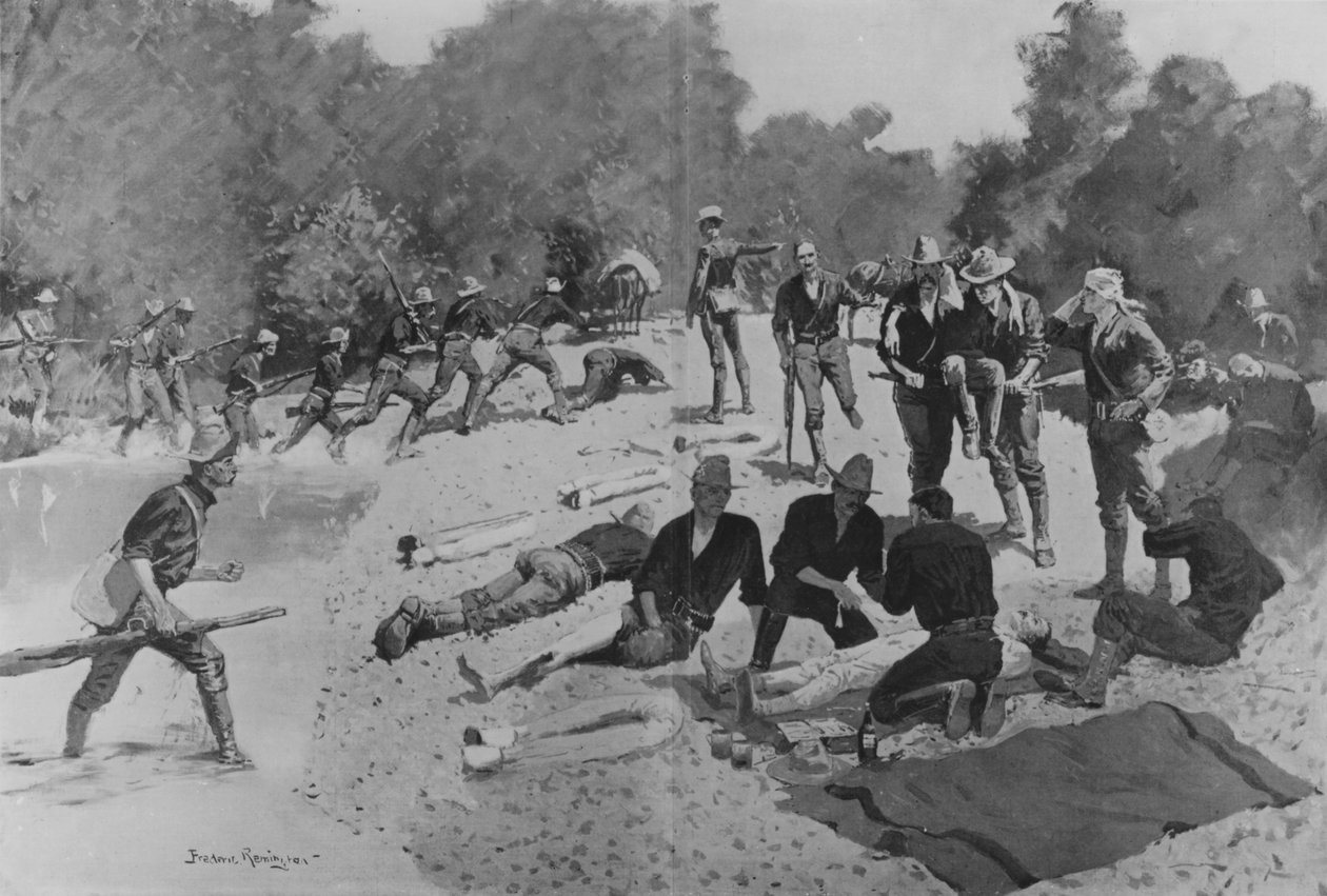 Field Hospital a „The Bloody Ford” San Juan Creek-ben, 1898 alkotó: Frederic Remington
