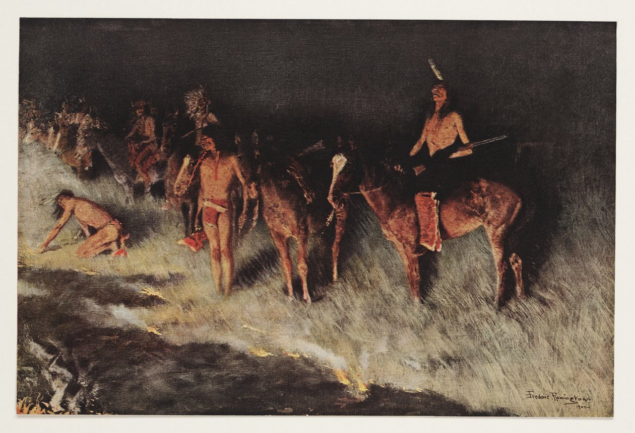 Fire on the Prairie, Colliers Weekly, pub.1908 alkotó: Frederic Remington