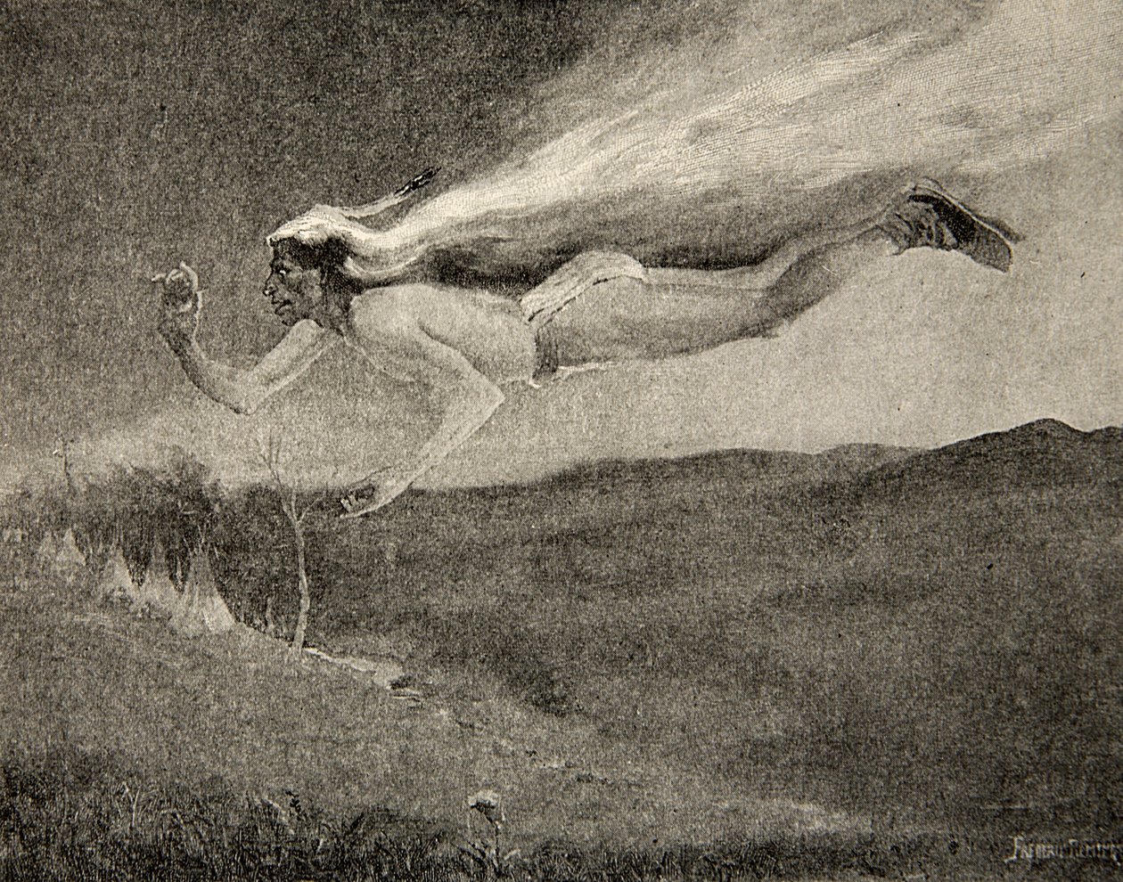 Ragyogó, mint Ishkoodah, az üstökös, Mint a tüzes tincsű csillag, Henry Wadsworth Longfellow (1807-82) Hiawatha dala című kocsmából. George G. Harrap und Company Ltd., 1911 alkotó: Frederic Remington