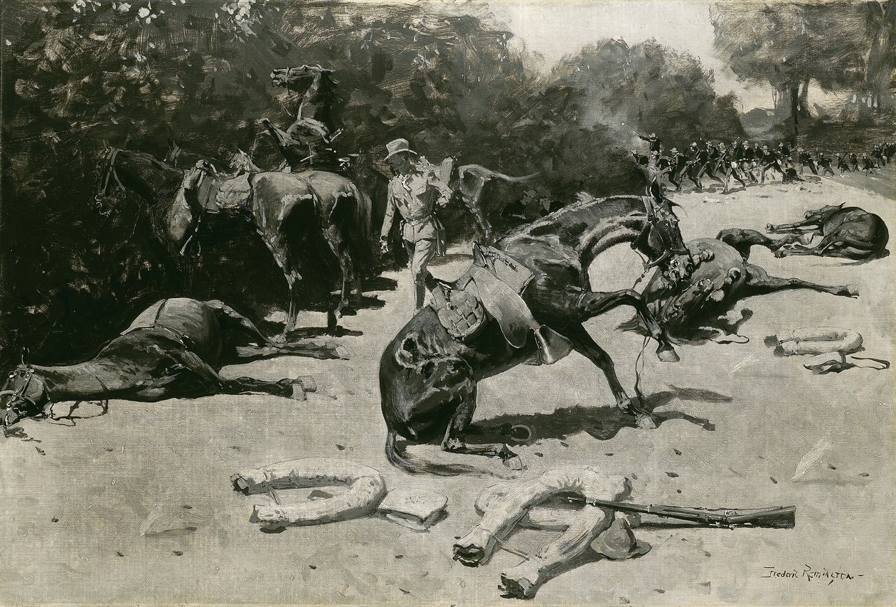 Hogyan haltak meg a lovak hazájukért Santiagóban, 1899 alkotó: Frederic Remington