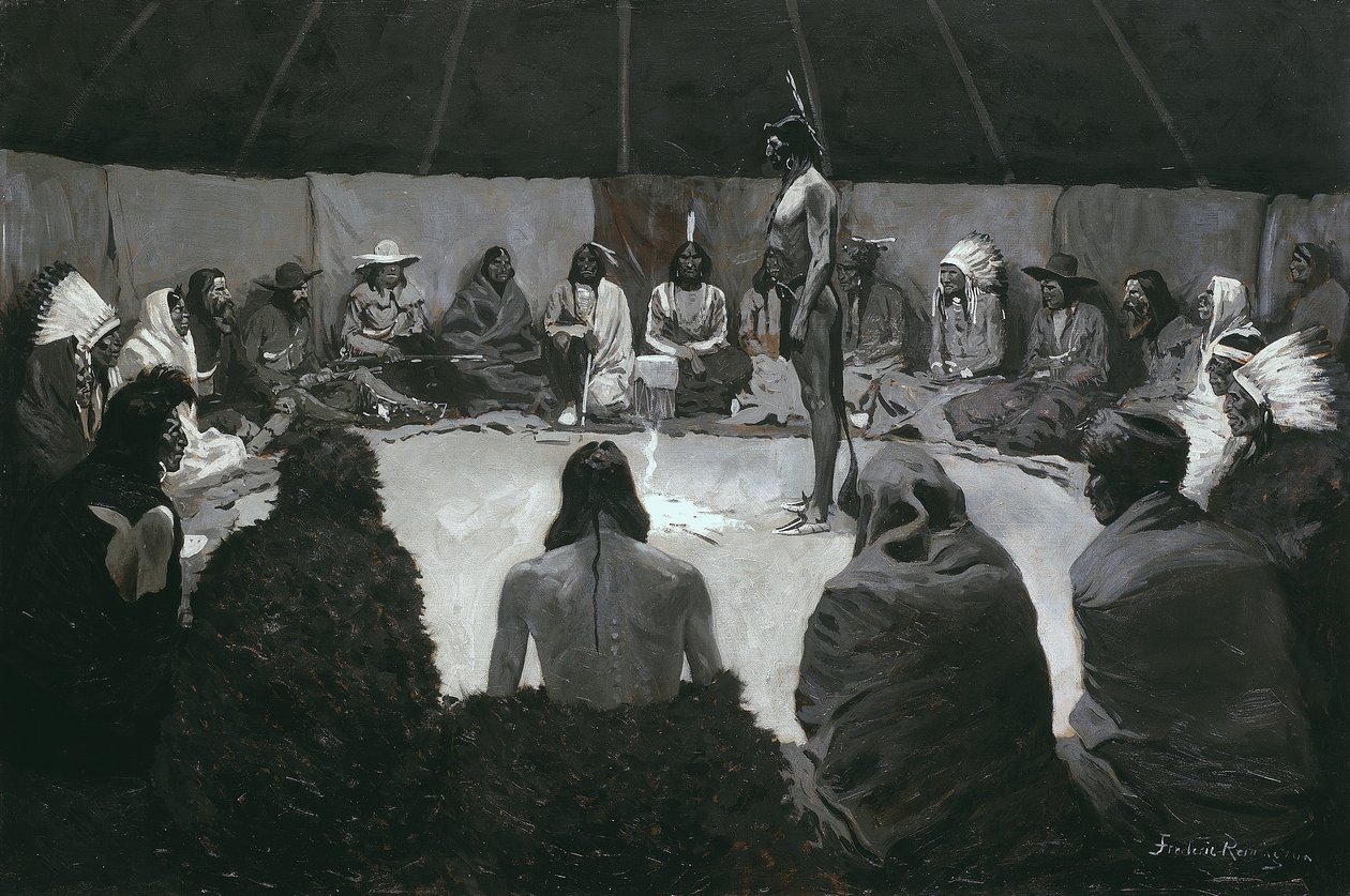 Megmondom a fehér embernek, 1900 körül (olaj, vászon) alkotó: Frederic Remington
