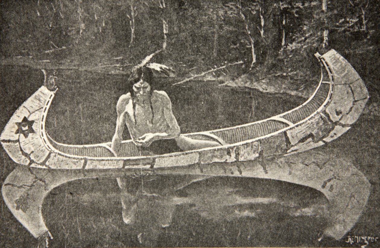 Hosszan ült a válaszra várva, Henry Wadsworth Longfellow (1807-82) The Song of Hiawatha című kocsmából. George G. Harrap und Company Ltd., 1911 alkotó: Frederic Remington
