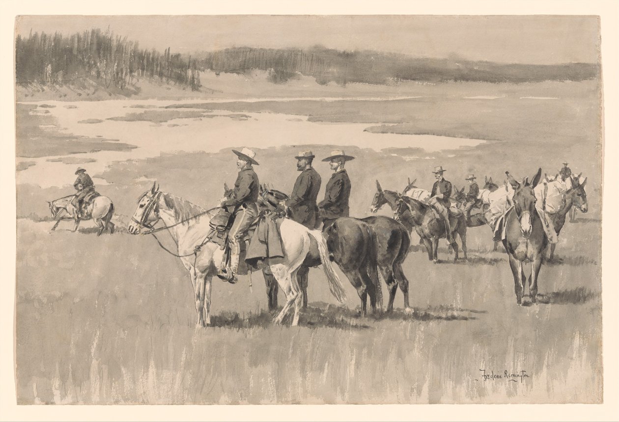 A folyó felső folyásánál - Burgess gázlót talál alkotó: Frederic Remington