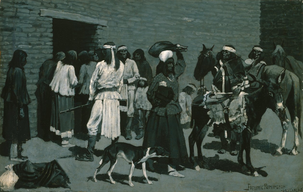 Pueblo Indian Village (Marhahús forgalmazása a San Carlos Ügynökségnél) 1889 körül alkotó: Frederic Remington
