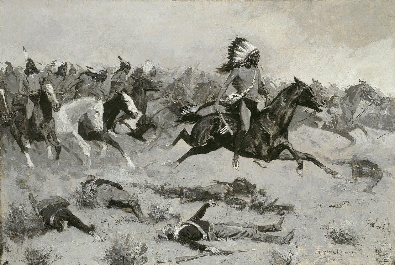 Rohanó vörös páholyok áthaladtak a vonalon, 1900 körül alkotó: Frederic Remington