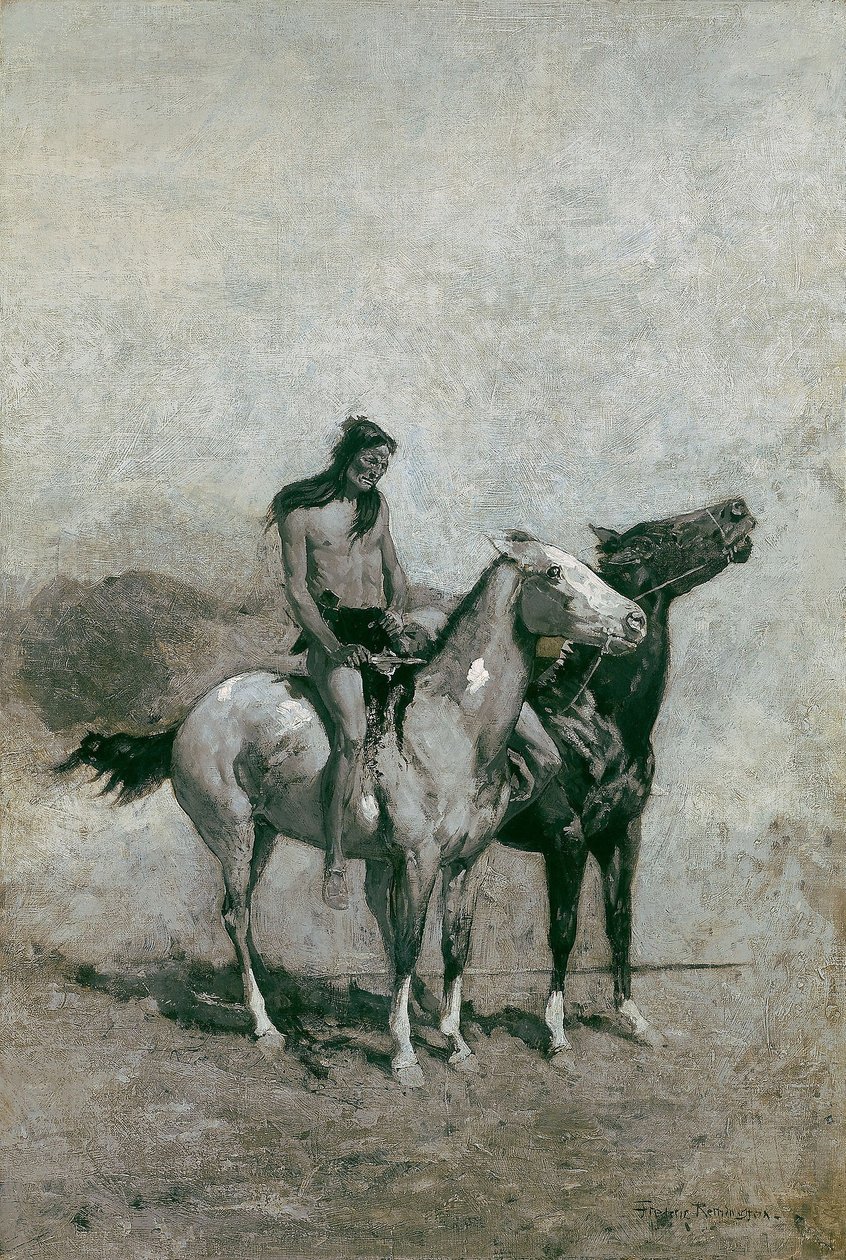 A tűzfaló átvetette áldozatát a póniján. alkotó: Frederic Remington