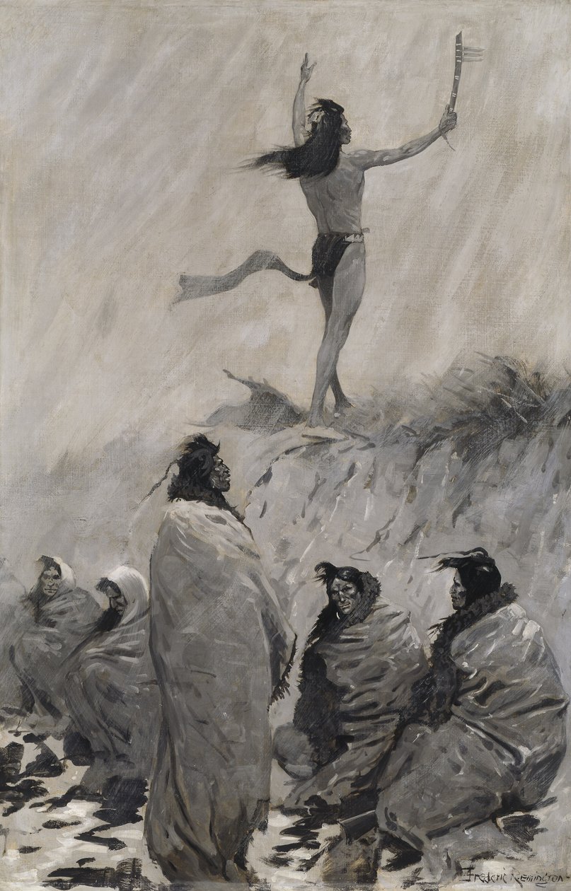 A Tűzfaló felemelte karját a Mennydörgő Madárra. alkotó: Frederic Remington