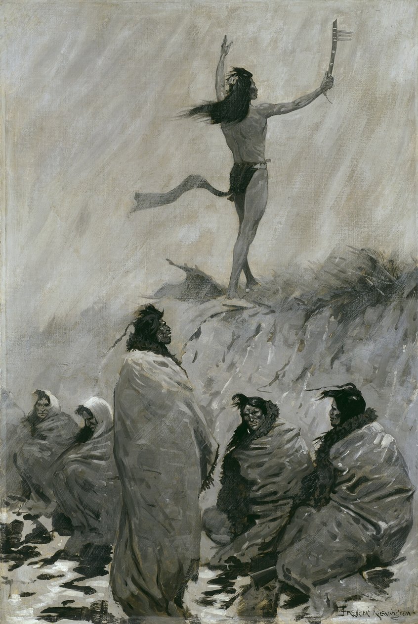A tűzfaló felemelte karját a mennydörgő madárra, 1900 körül alkotó: Frederic Remington