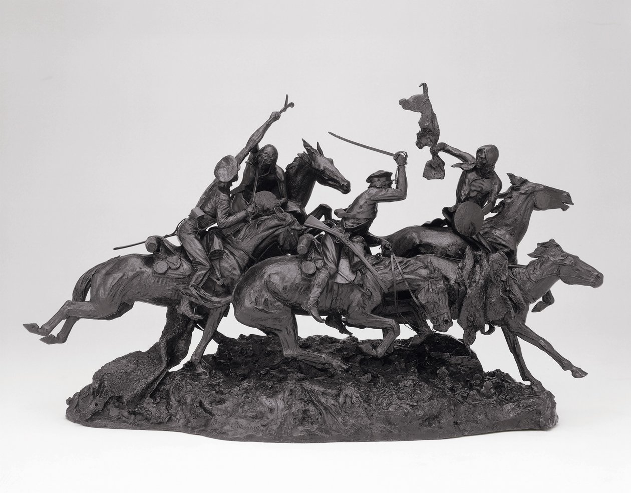 Az 1850-es öreg dragonyosok, 1905-ös modellezés, 1905-09 öntvény (bronz fekete patinával) alkotó: Frederic Remington