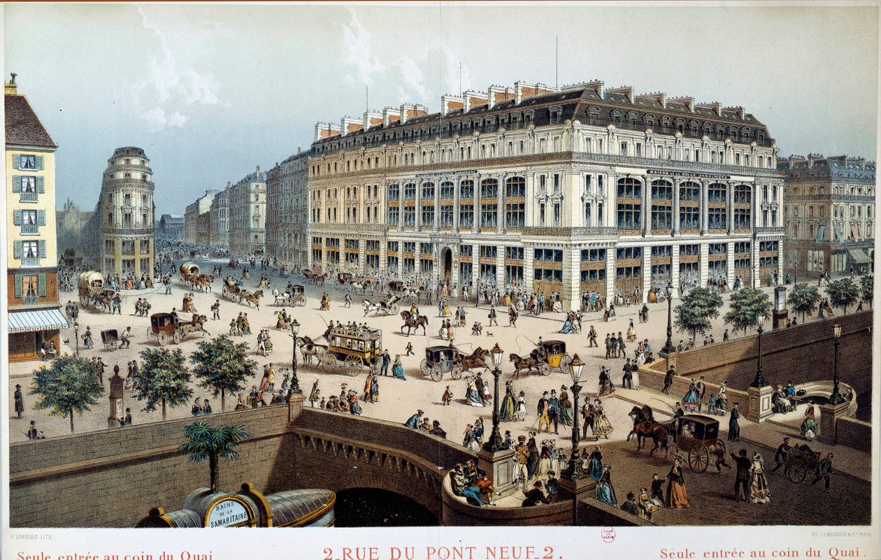 A 19. századi párizsi rue du pont neuf La Belle Jardiniere külső képe. Frederic Sorrieu metszete (1807 -?) alkotó: Frederic Sorrieu