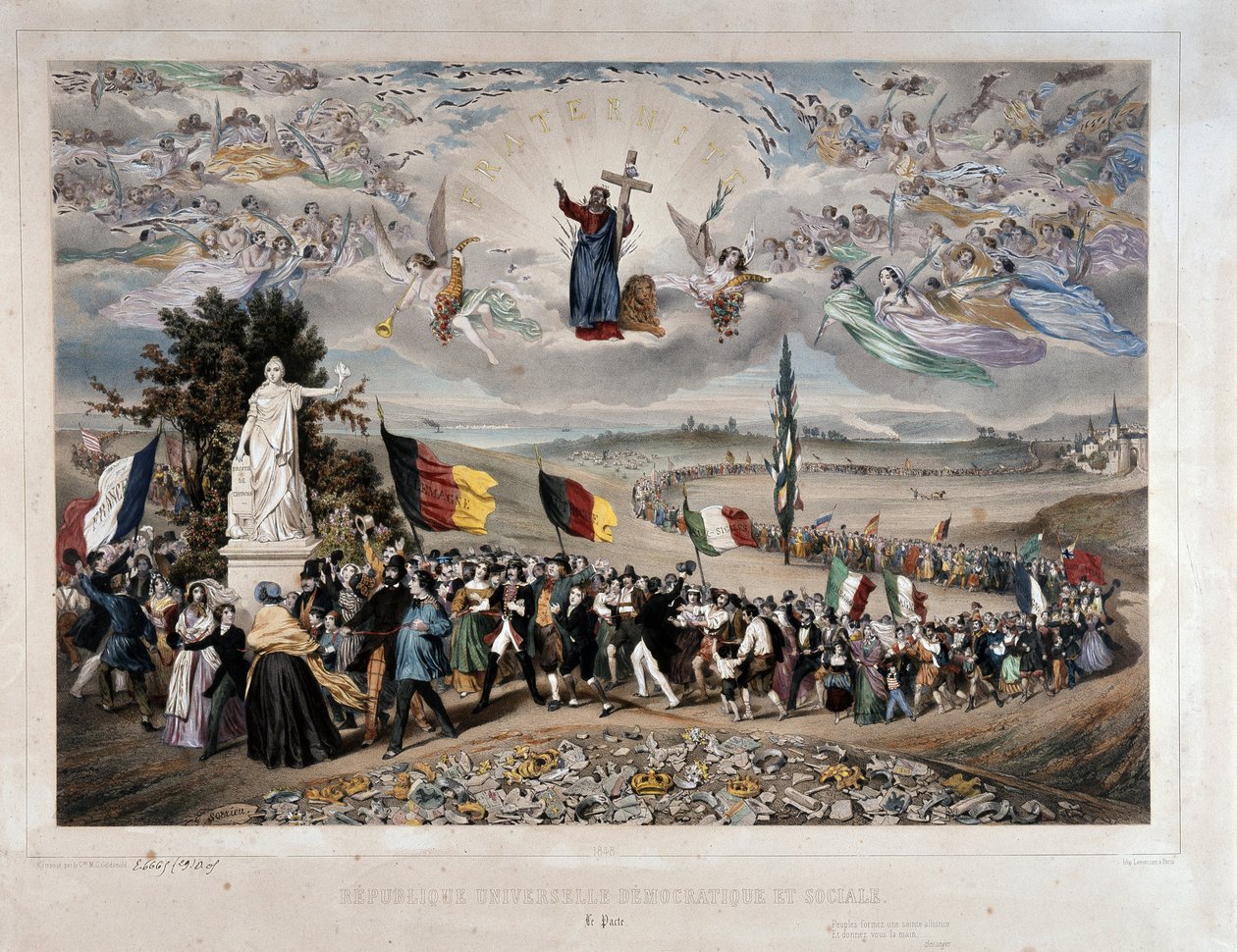 Az Európai Népek Egyetemes Demokratikus és Szociális Köztársasági Felvonulása az Unióban és Testvériségben. Frederic Sorrieu litográfiája (1807-1861) 1848 Párizs, musee Carnavalet – Egyetemes Demokratikus és Szociális Köztársaság alkotó: Frederic Sorrieu