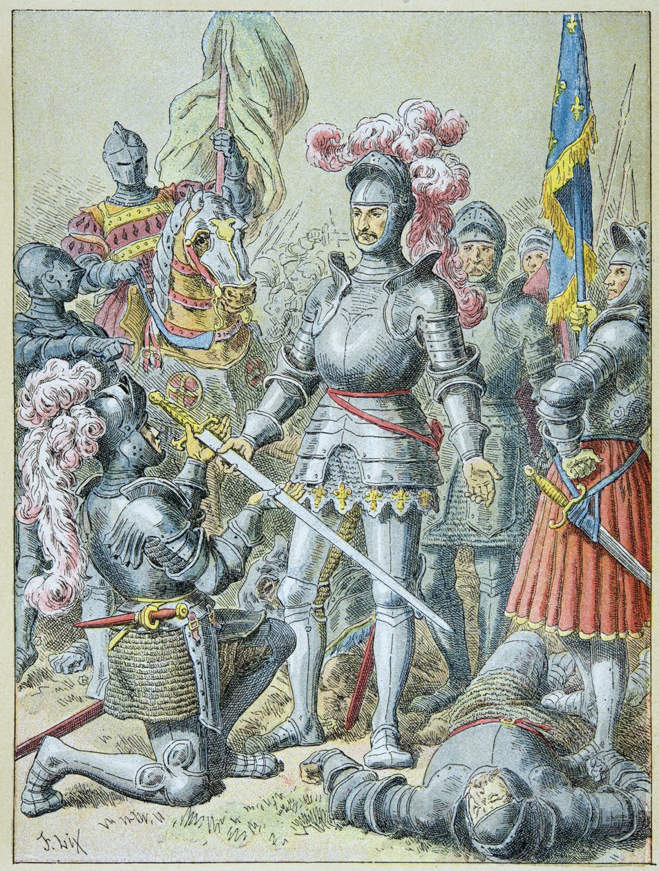 Páviai csata: I. Francois vereséget szenvedve átadta szavát Charles de Lannoy lovagnak 1525-ben alkotó: Frederic Theodore Lix