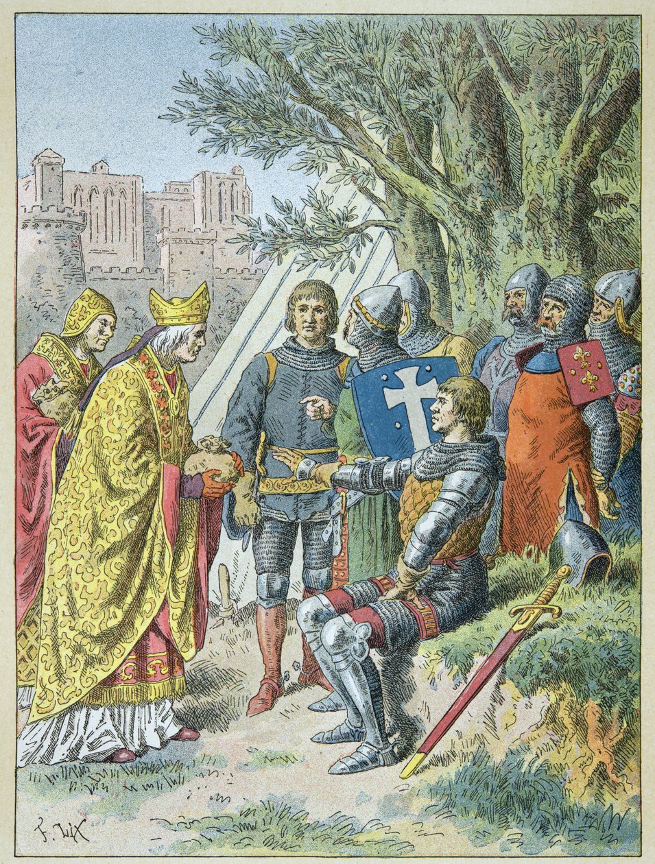 Bertrand Du Guesclin haragot kapott, hogy megtartsa Avignont alkotó: Frederic Theodore Lix