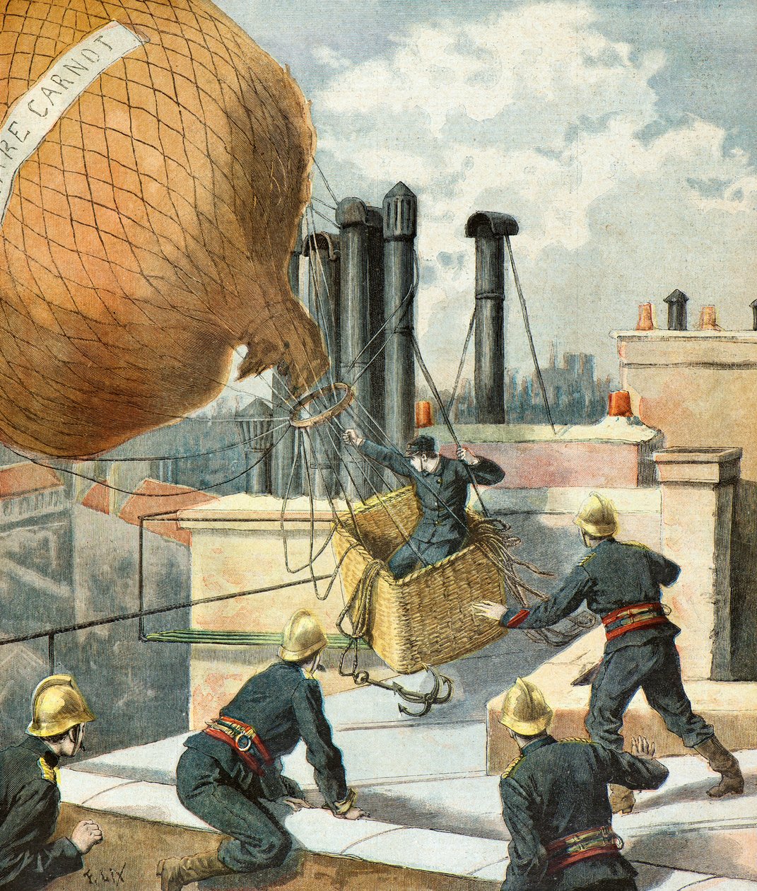 Tűzoltók mentik a léggömbben utazó embert alkotó: Frederic Theodore Lix