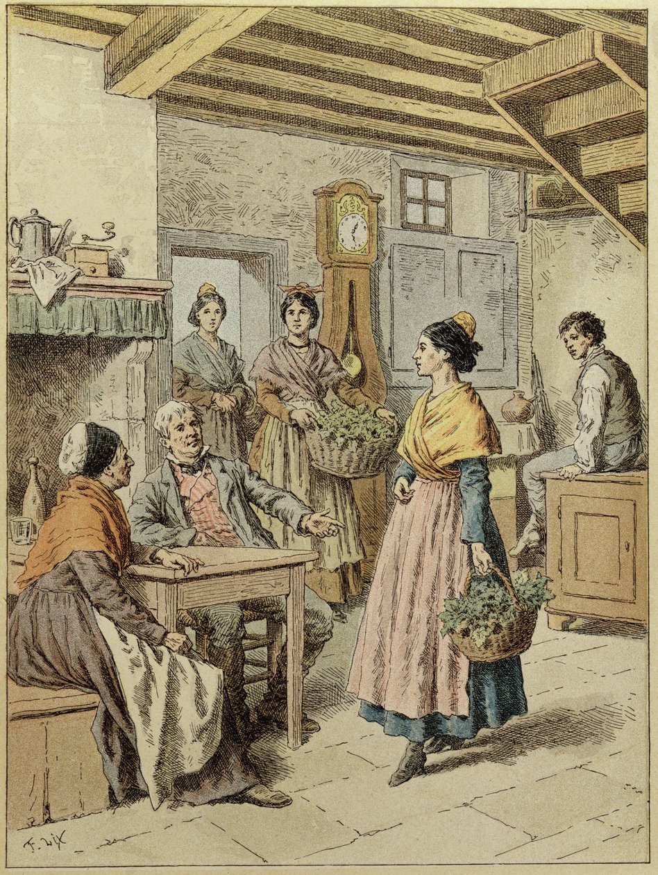 Egy provence-i parasztház belseje, 1901 (színes metszet) alkotó: Frederic Theodore Lix