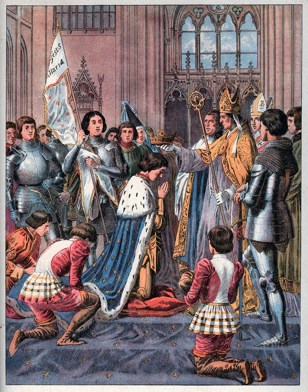 Jeanne of Arc részt vesz VII. Károly koronázási szertartásán Reimsben 1429. július 17-én. alkotó: Frederic Theodore Lix