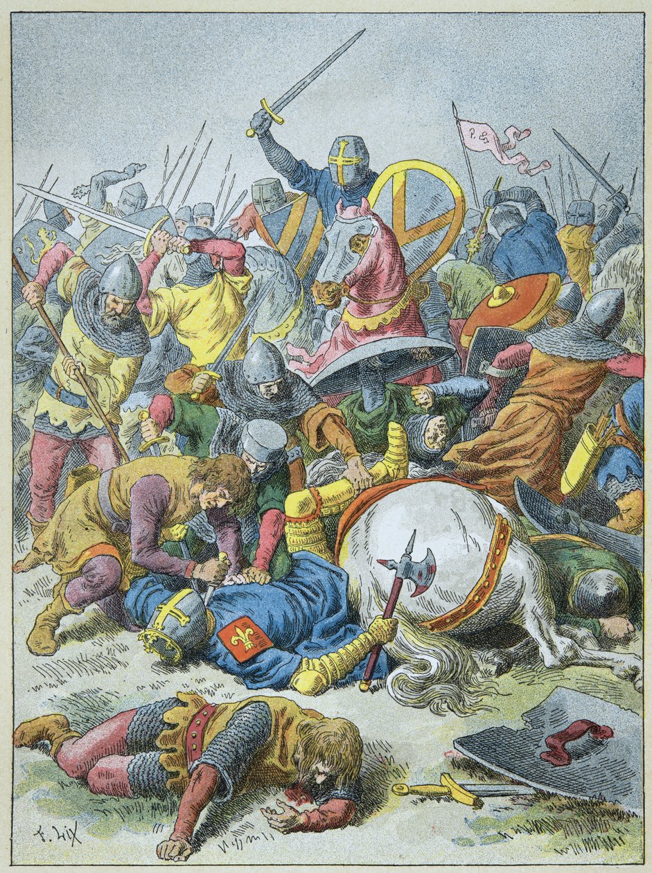 Fülöp Auguste király a bouvines-i csatában 1214-ben (metszet) alkotó: Frederic Theodore Lix