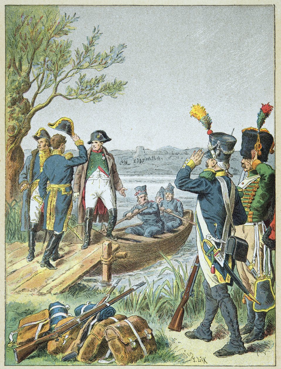 Napóleon Bonaparte és Massena a de Lobau-n az esslingi csata után, május 22. alkotó: Frederic Theodore Lix