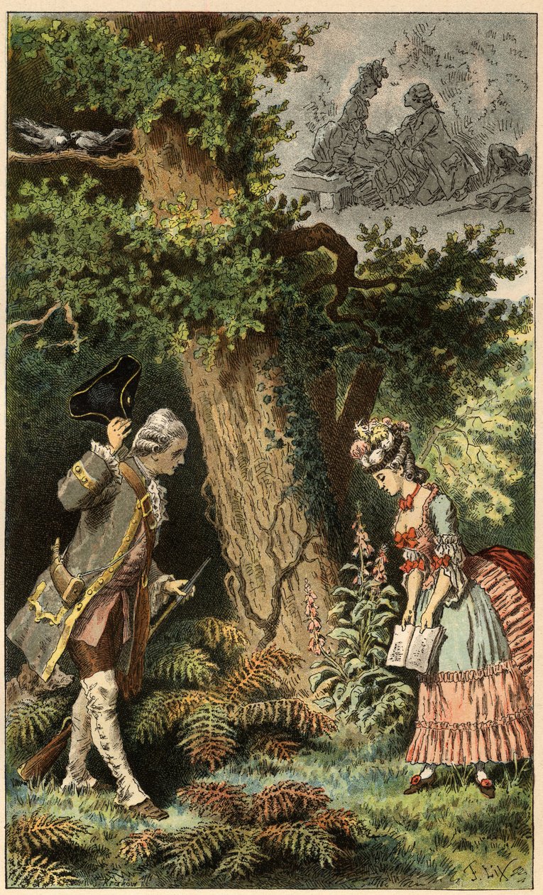 Népszerű dal: „Menjünk be ebbe a bájos kis fába””. Illusztráció: Frederic Theodore Lix (1830-1897) a „Chansons et rounds enfantines des provinces de la France” c. alkotó: Frederic Theodore Lix