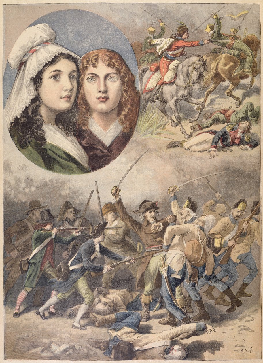 A francia hősnők, Felicite és Theophile de Fernig 1792-ben, a "Le Petit Journal" 1894. augusztus 27-i számából. alkotó: Frederic Theodore Lix