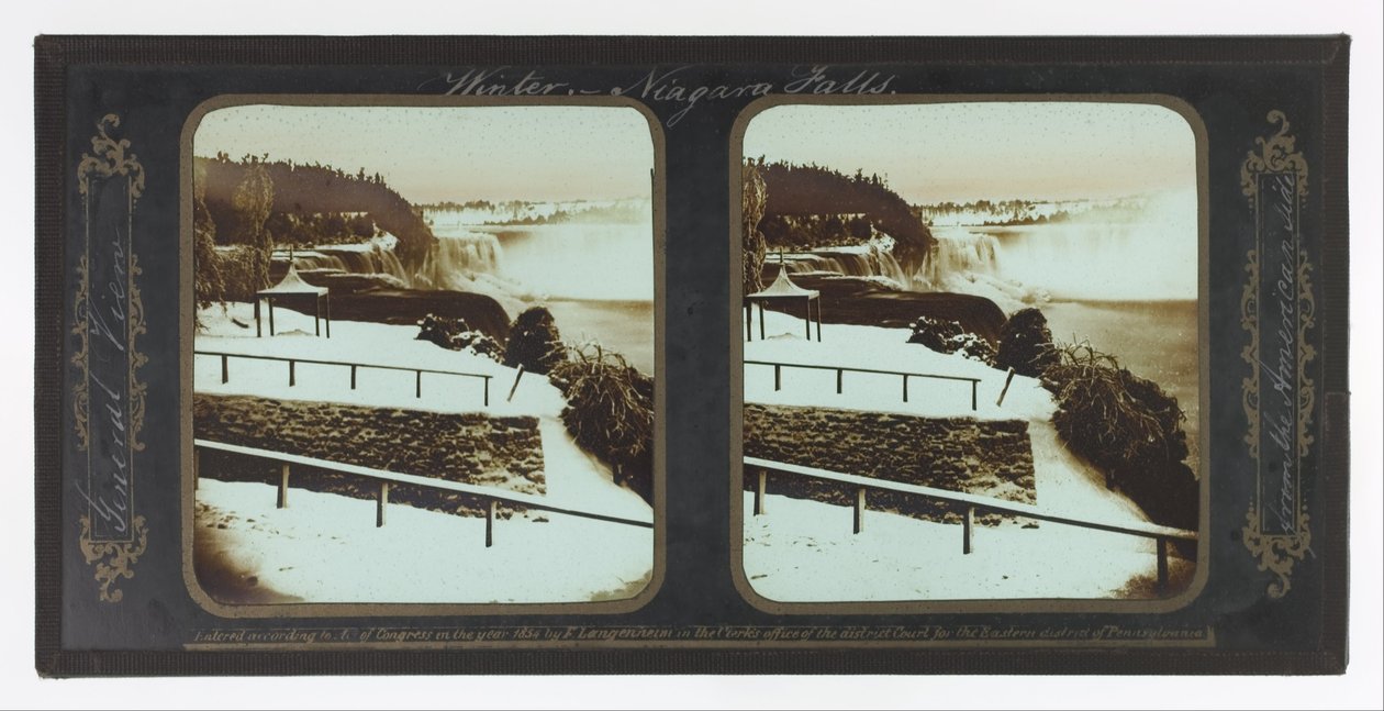 Téli Niagara -vízesés, általános nézet az amerikai oldalról alkotó: Frederic and William Langenheim