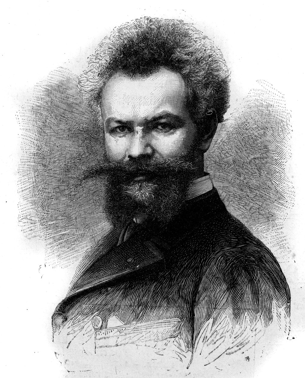 Munkácsy Mihály (1844-1900) magyar festő portréja. Metszet az 1882. április 8-i „” Le Monde Illustré”” 1306. sz. alkotó: Frederic de Haenen