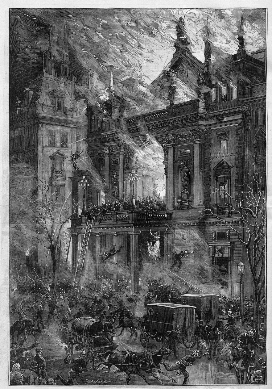 Az Opera Wiener Ringtheater tüze Bécsben (Ausztria) 1881. december 5-én. De Haenen metsze a „” Le Monde Illustré”” 1291. számában, 1881. december 24.. alkotó: Frederic de Haenen