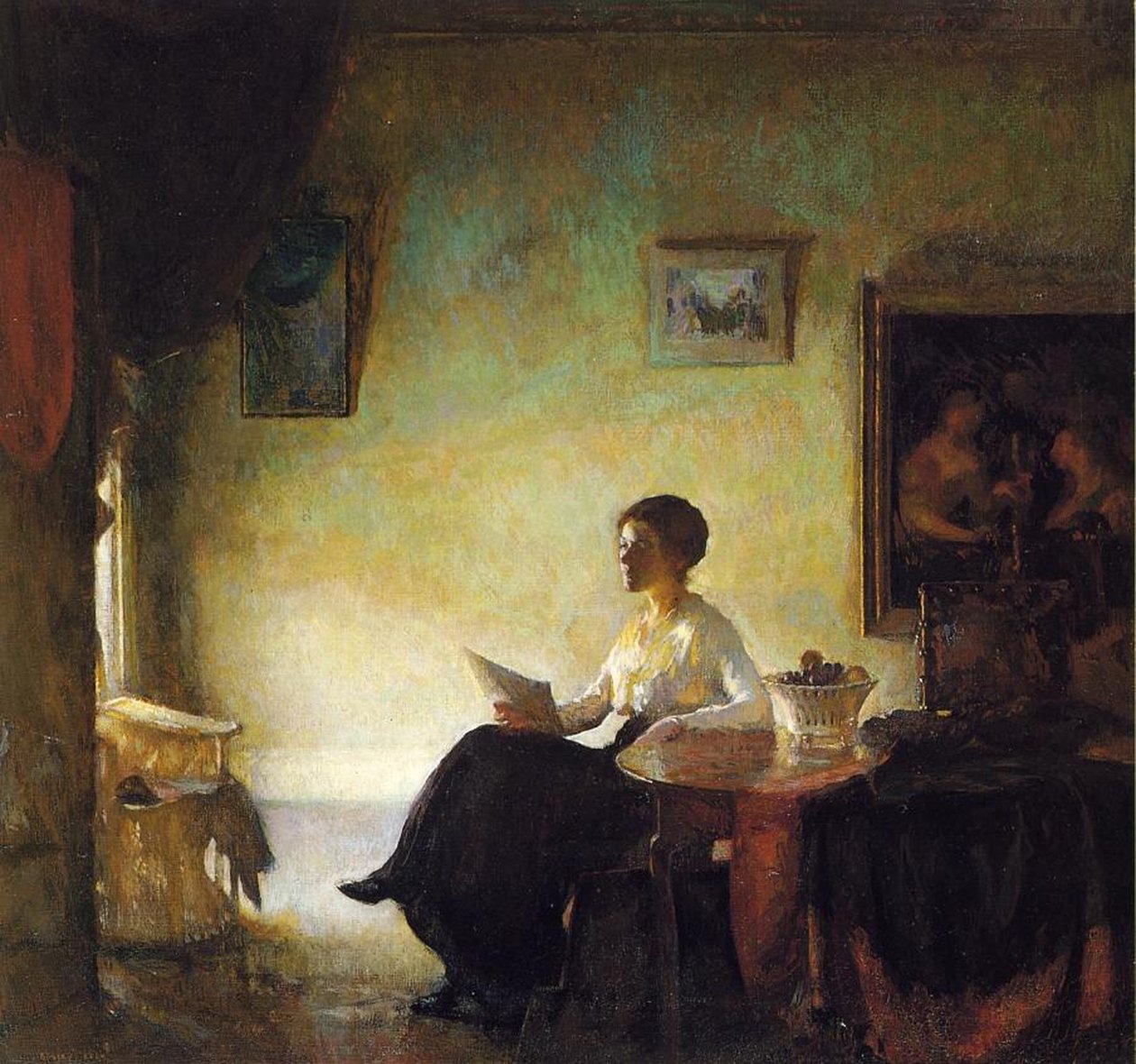 Nő olvas otthon, 1918 alkotó: Frederick Andrew Bosley