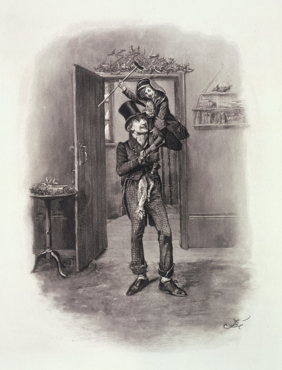Bob Cratchit és Tiny Tim, Thomas Archer „Charles Dickens: Egy pletyka az életéről” című művéből, 1894 körül. alkotó: Frederick Barnard