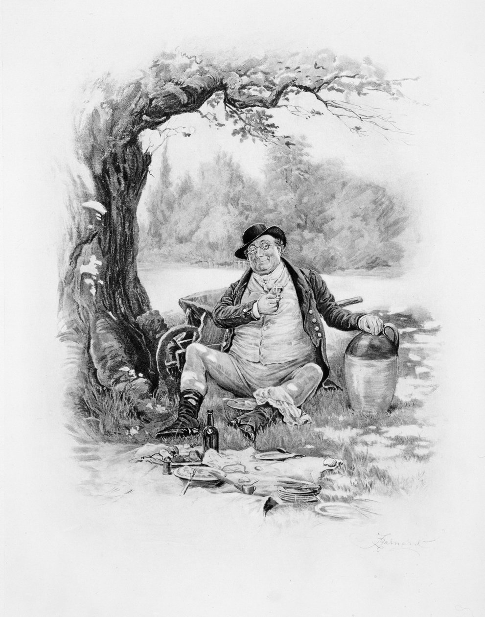 Pickwick úr, Thomas Archer „Charles Dickens: Egy pletyka az életéről” című művéből, 1894 körül. alkotó: Frederick Barnard