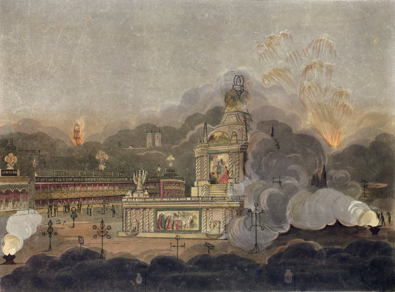 Kilátás a Concord-templomra a Green Parkban, 1814. augusztus 1. (akvatinta) alkotó: Frederick Calvert