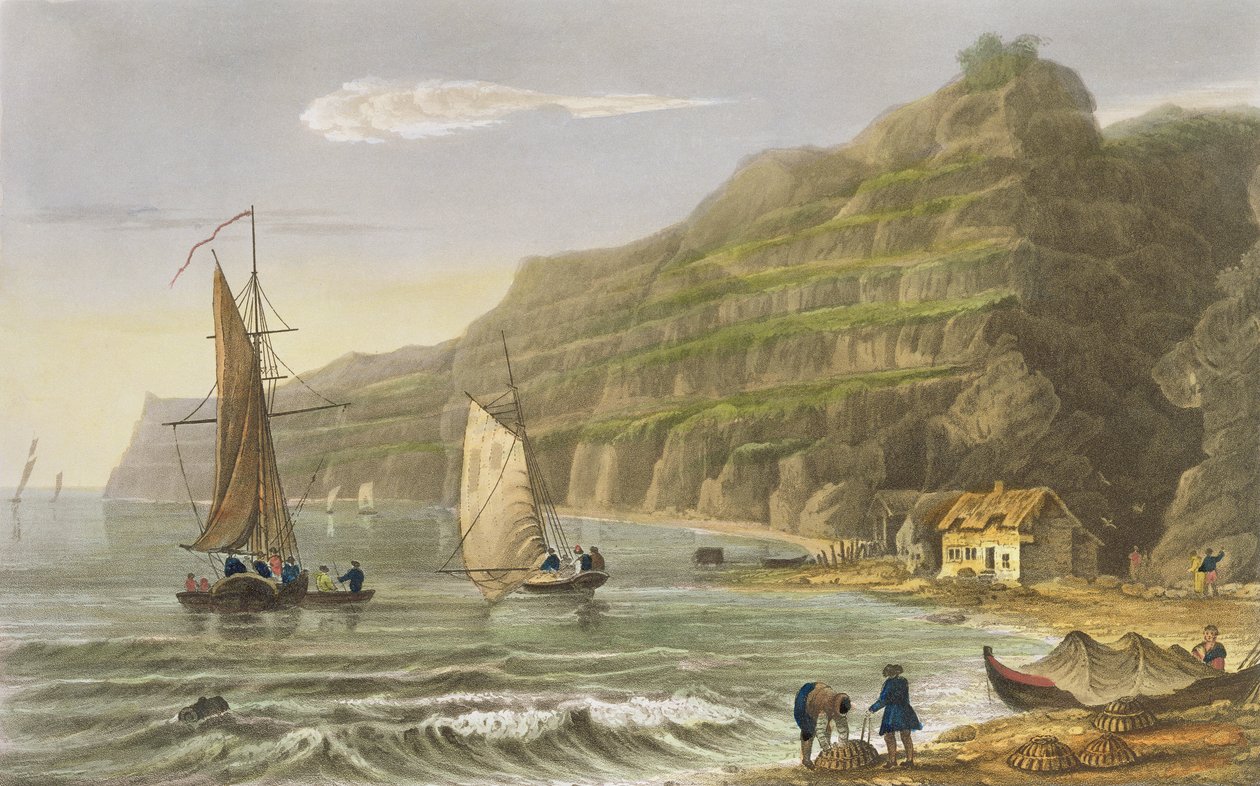 Shanklin Bay, a „The Isle of Wight Illustrated, in a Series of Colored Views” című művéből, P. Roberts metszete, 1846-ban megjelent (akvatinta) alkotó: Frederick Calvert