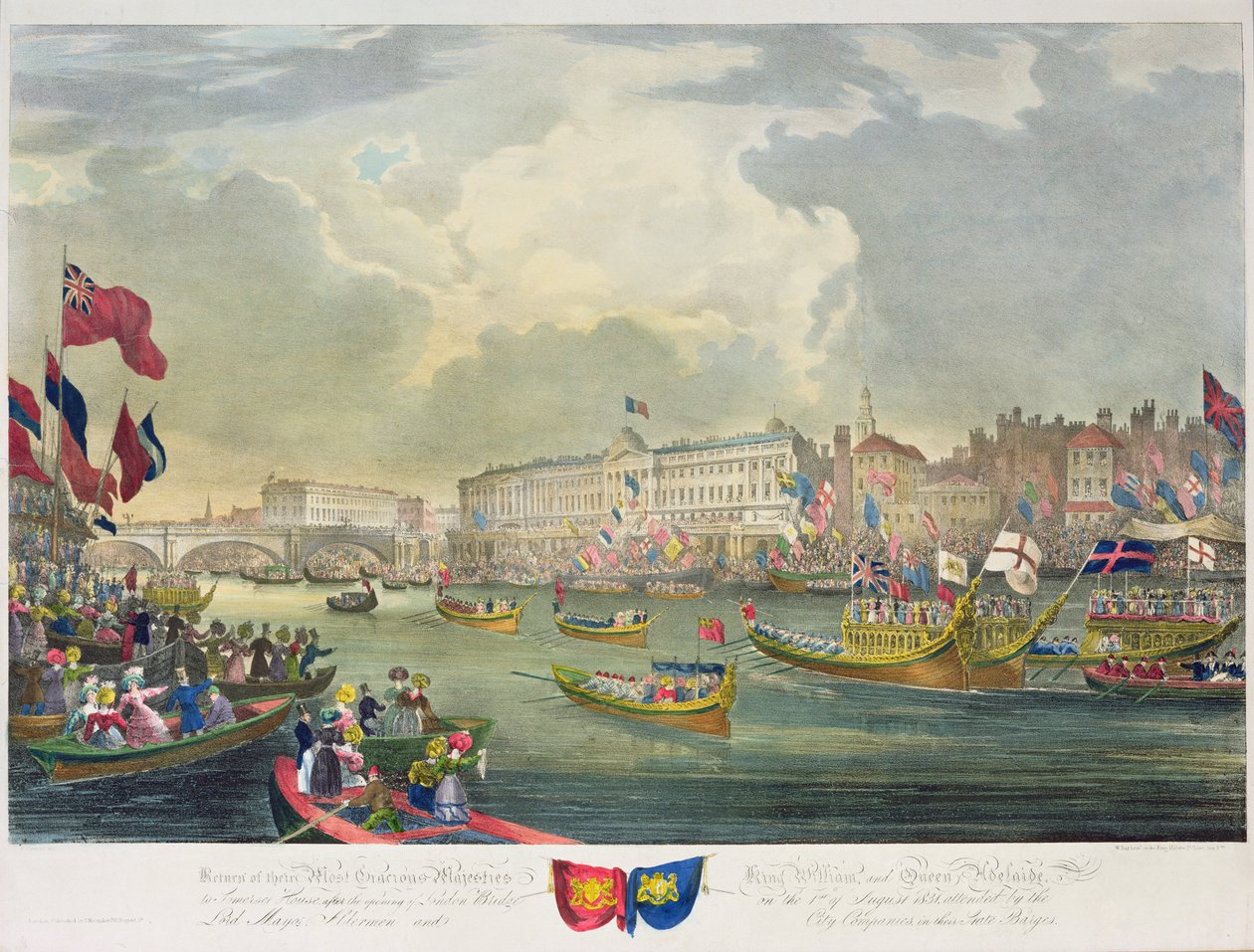 Kilátás a Temze folyóra IV. Vilmos király és Adelaide királynő megnyitásakor a London Bridge-et, vésette William Day (1797-1845) 1831 alkotó: Frederick Calvert