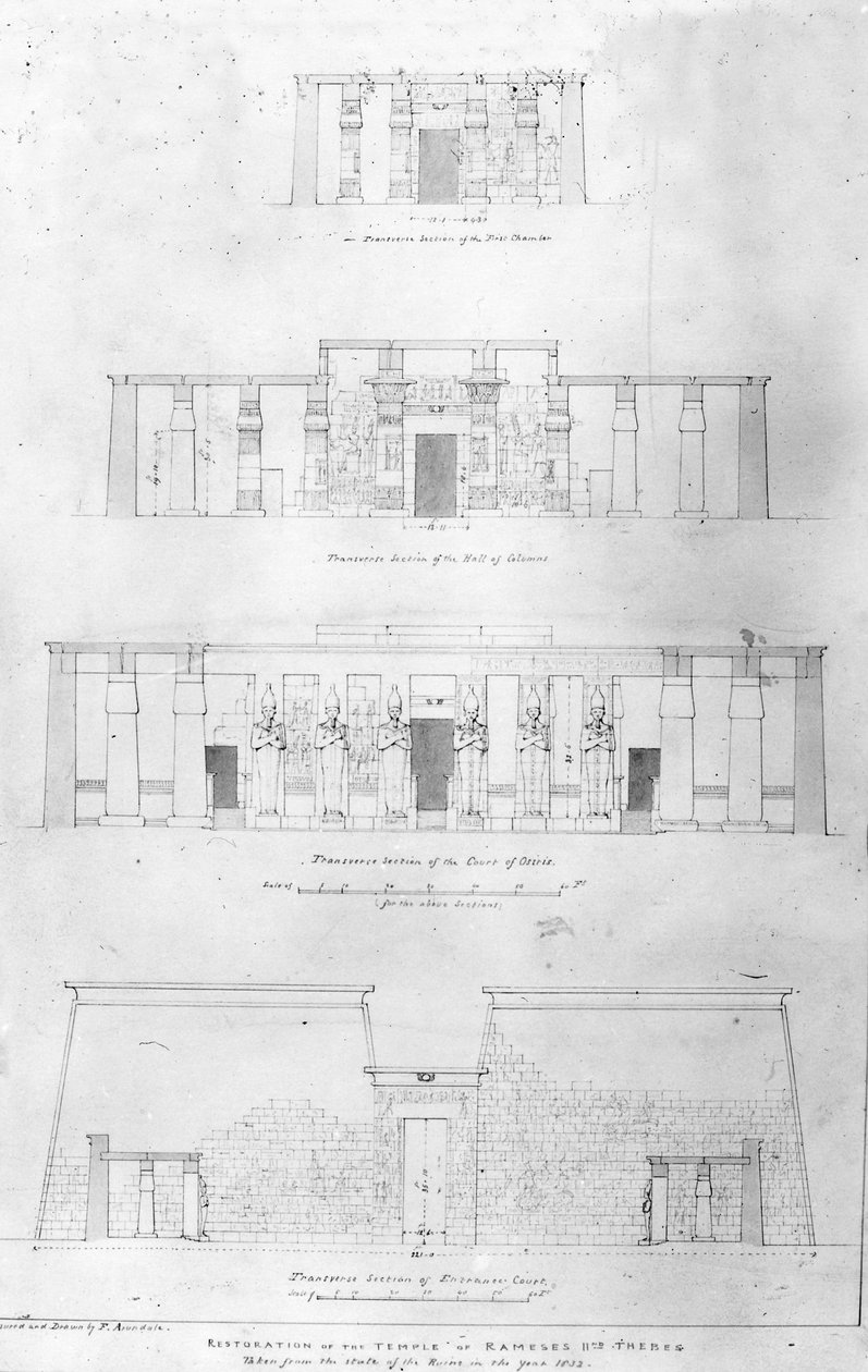 II. Ramaszisz templomának restaurálása Thébában, F. Avondale rajzolta és mérte. alkotó: Frederick Catherwood