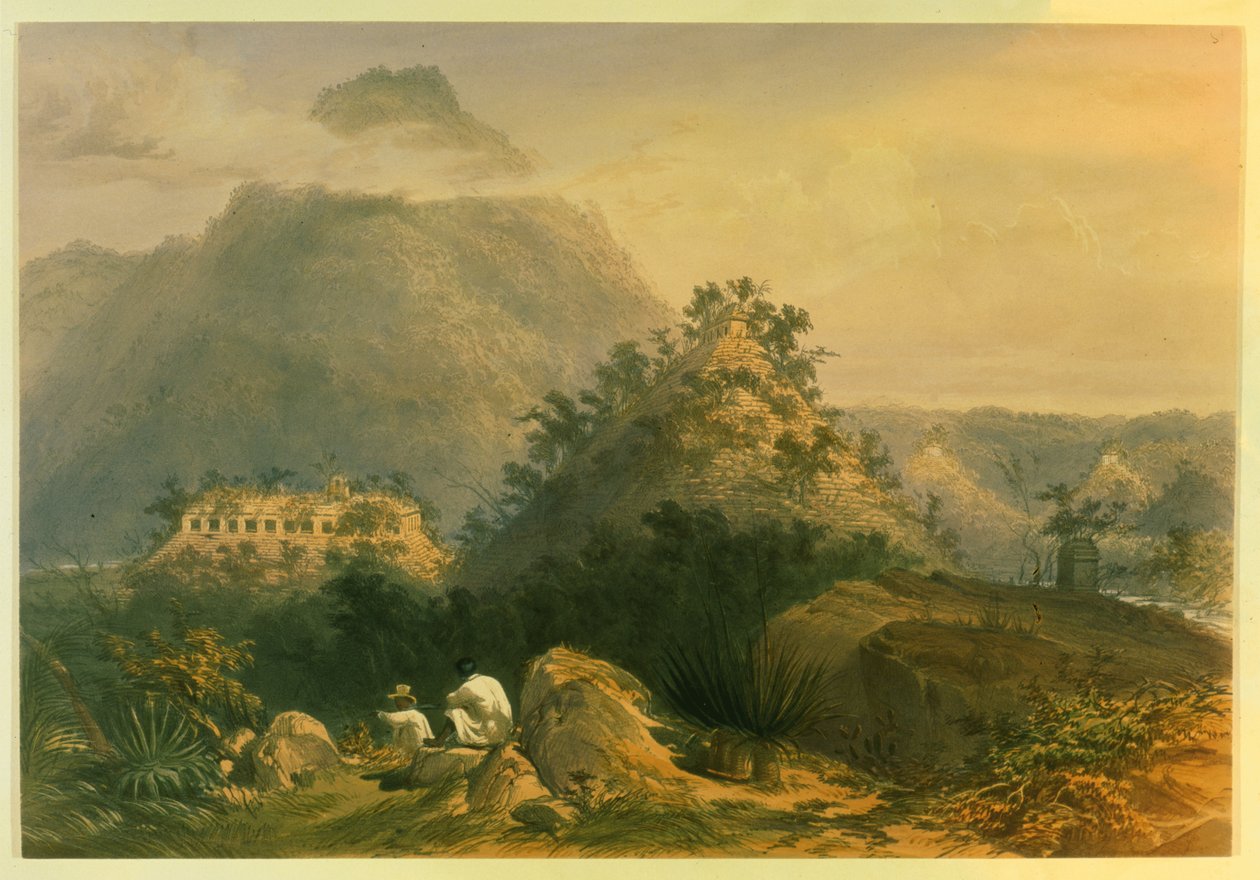 Palenque ókori emlékművei, illusztrációja John Lloyd Stephens „Incidents of Travel in Central America, Chiapas and Yucatan” című művéből, 1844 alkotó: Frederick Catherwood