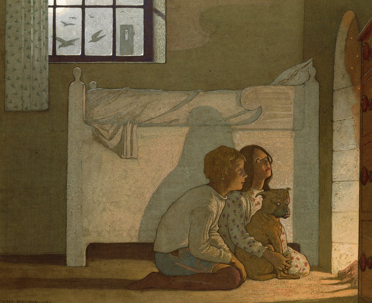 Illusztráció Maeterlinck „A kékmadár” című művéhez: Gyermekek mesélnek kalandjaikról alkotó: Frederick Cayley Robinson