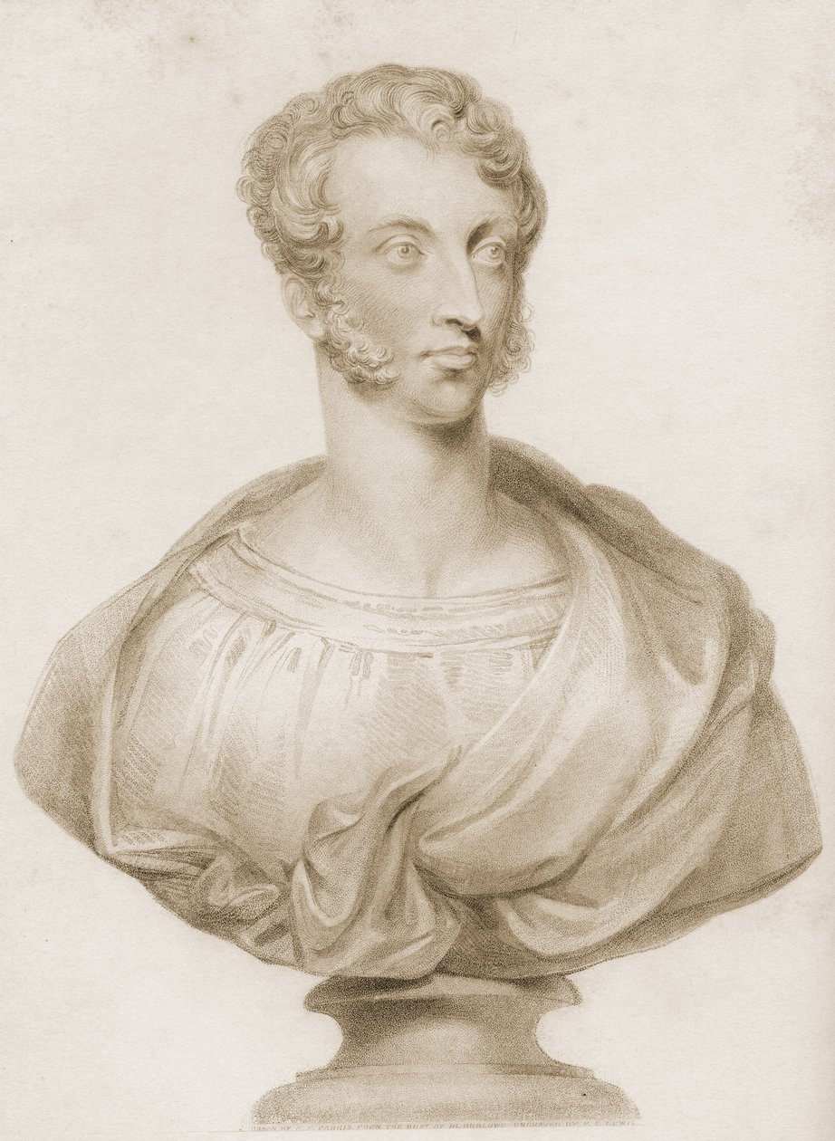 Edward George Bulwer-Lytton (1803-1873) mellszobra, illusztrációja „A Rajna zarándokai” című könyvéből, amely 1838-ban jelent meg alkotó: Frederick Christian Lewis