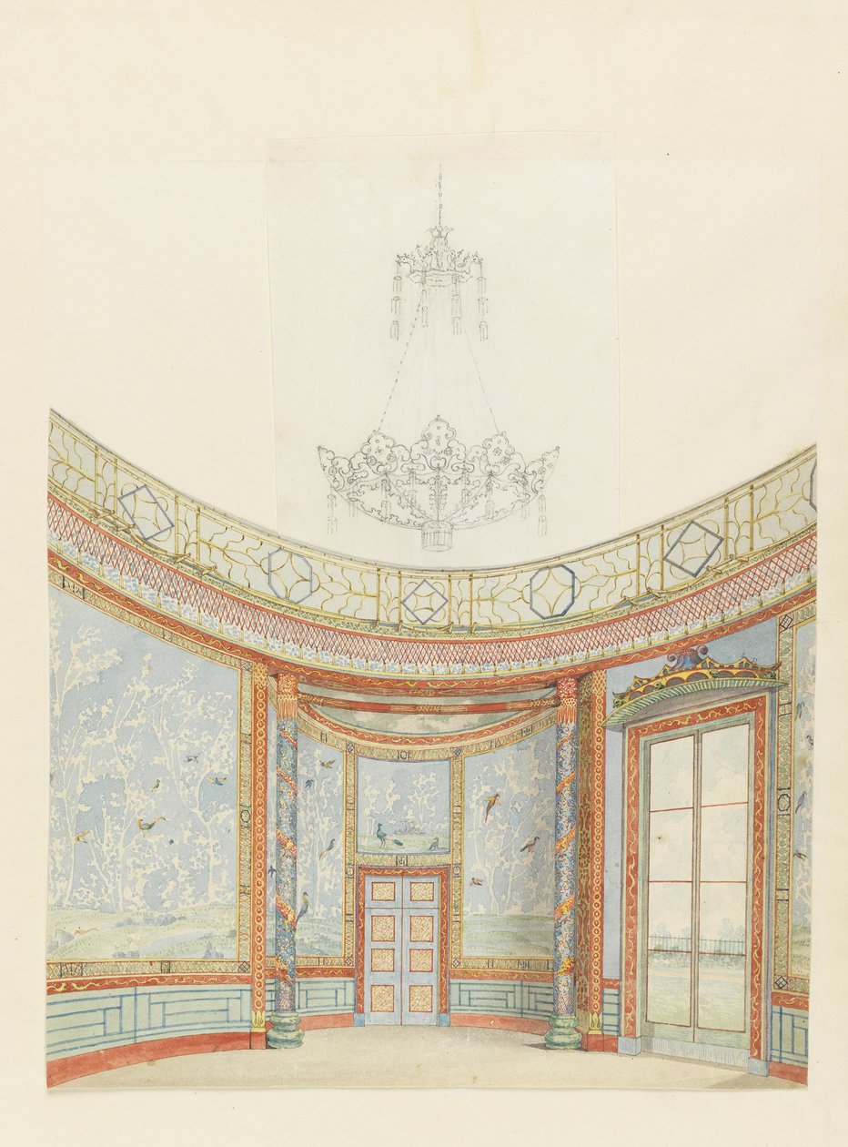 Terv a Royal Pavillion, Brighton szalonjának dekorációjára alkotó: Frederick Crace