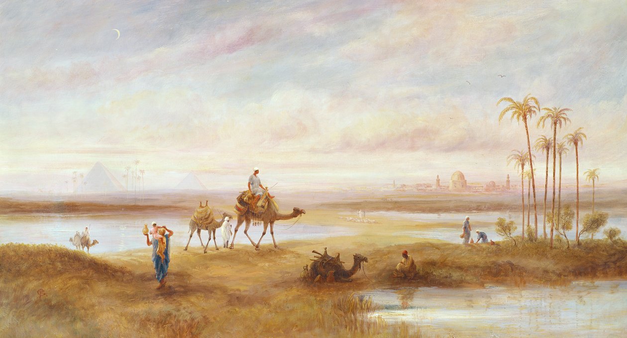 Figurák és tevék egy oázisban alkotó: Frederick Goodall