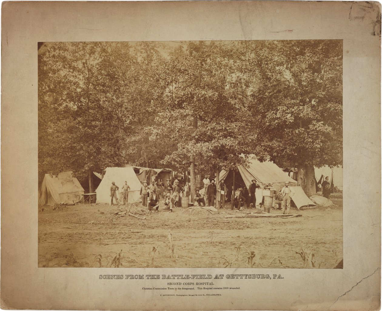 Union Second Corps tábori kórház, Gettysburg, PA. 1863. július 9-11. (szépia fotó) alkotó: Frederick Gutekunst